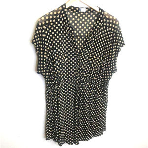 SIREN LILY Black and  Tan Polka Dot V-neck Short Sleeve Maternity Tunic, Med